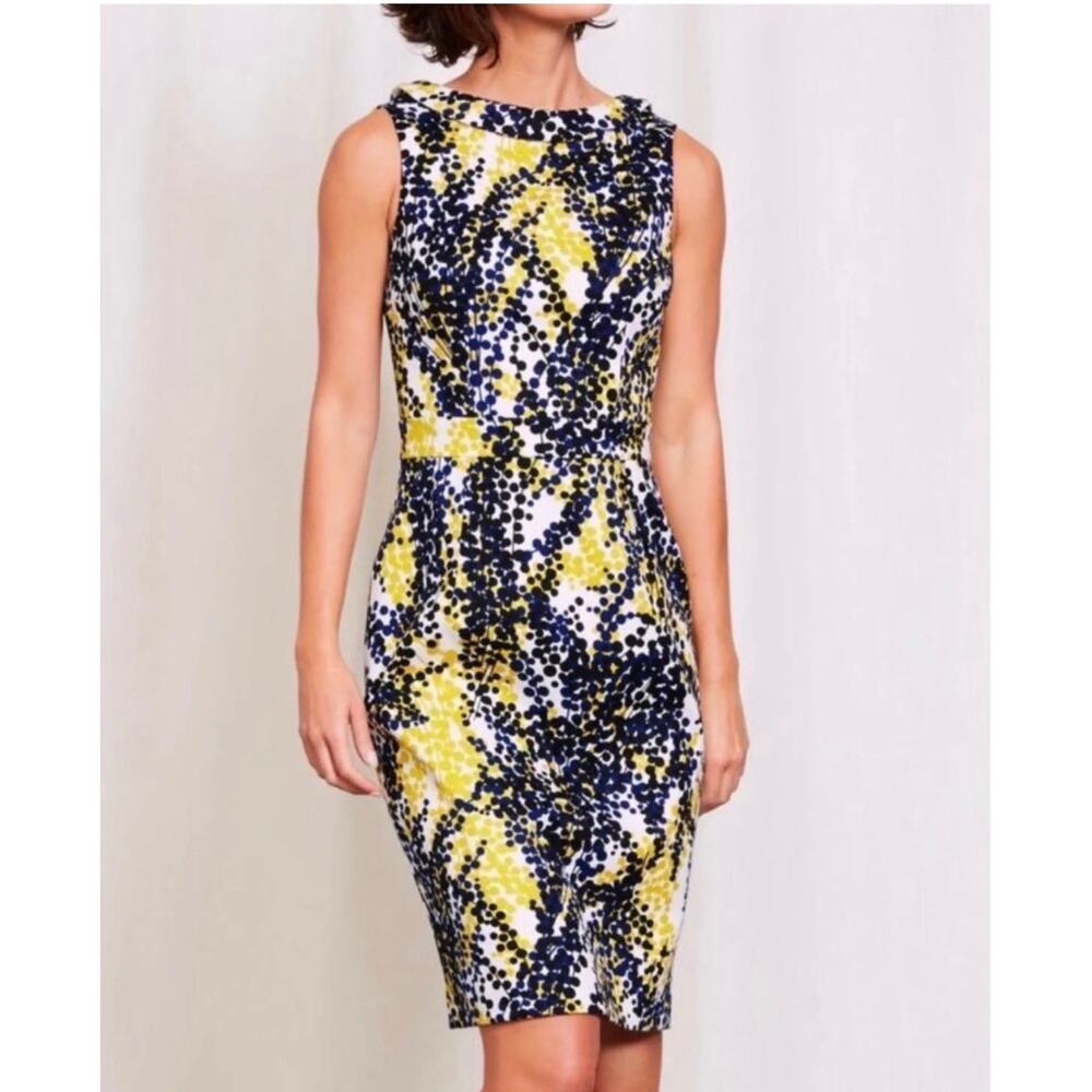 Boden Women Dress Sz.4 Blue / Yellow Martha Shift Dress Roll Collar Lined EUC